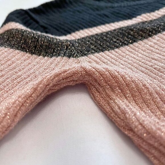 MASSIMO DUTTI BLACK BRONZE GOLD PINK METALLIC STRIPED MIDI RIBBED KNIT DRESS - L - Picture 7 of 7